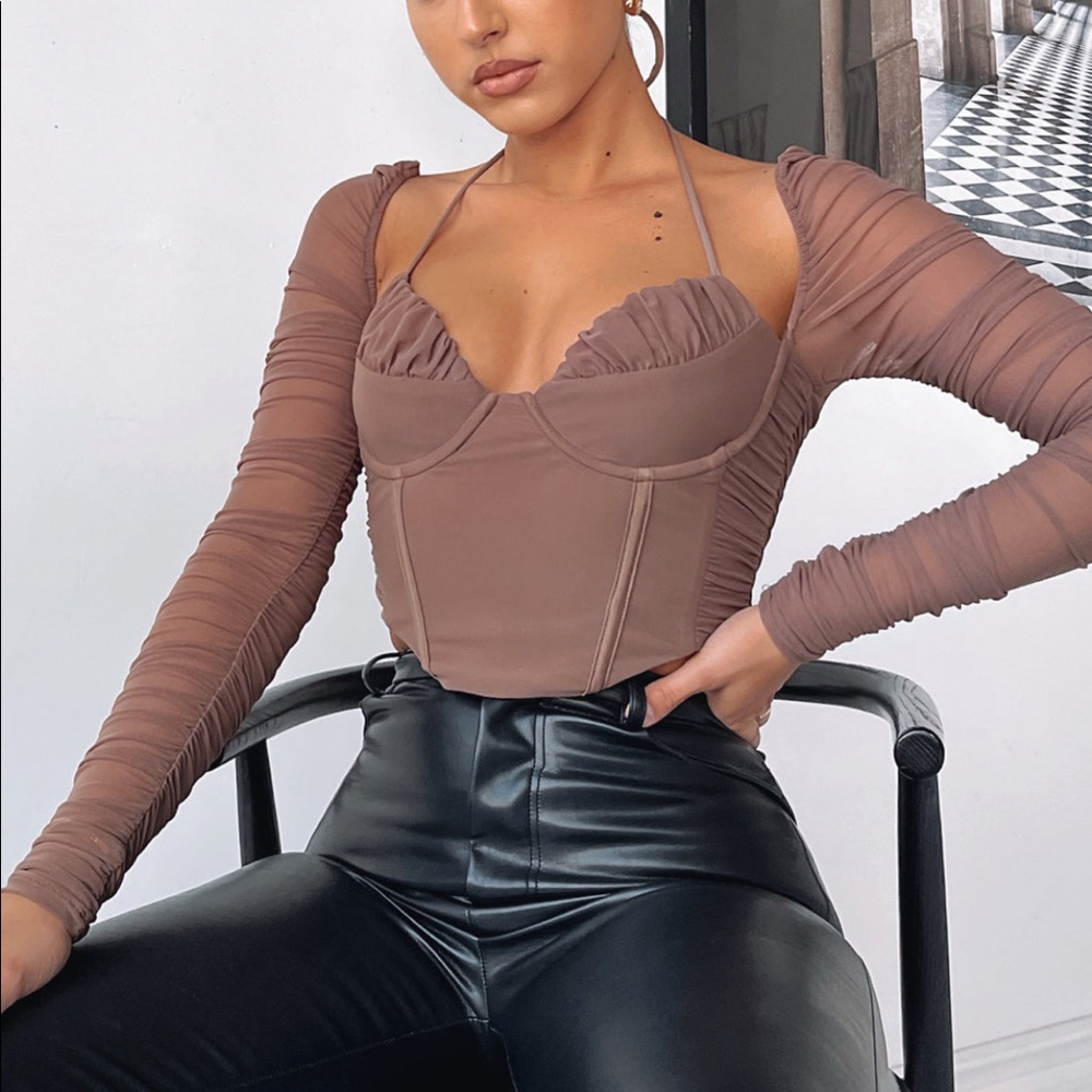 White fox boutique mesh long sleeve top